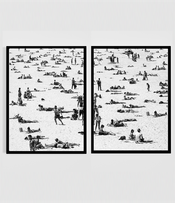 Black and White Bondi Beach Diptych | 3010x2200 | Black Grain Frame